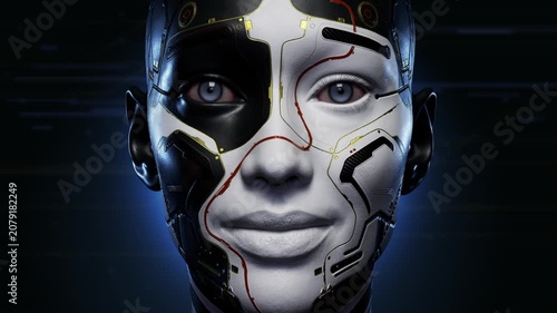 Symmetric futuristic android face portrait