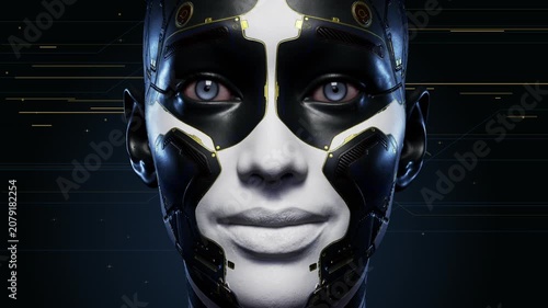 Futuristic android portrait with digital background