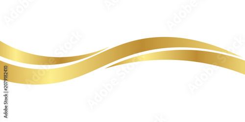 Gold border swooshes wave element with metal gradient