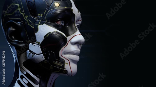 Futuristic android profile with copy space