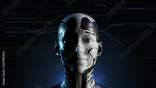 Half shadow android on digital background