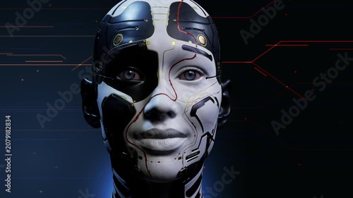 Futuristic android portrait on digital background