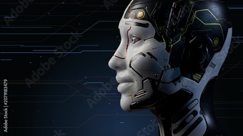 Futuristic android profile on digital background