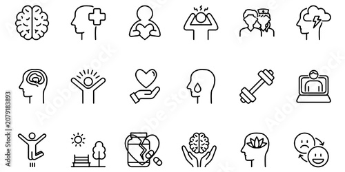 Canvastavla Mental Health Psychology Wellness Line Icons Set Editable Vector Illustration Is