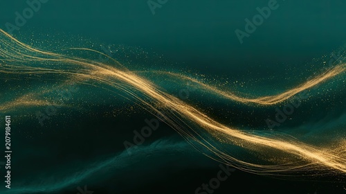 Ethereal golden waves flow across a deep teal abstract background