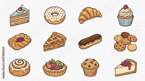 фотографія Delicious Diverse Dessert Icons Collection.
