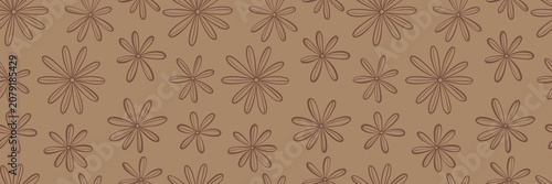 Brown floral vector pattern banner, wide flower print daisy background