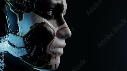 Futuristic android profile with copy space
