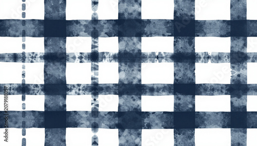 Blue and white watercolor plaid pattern texture.