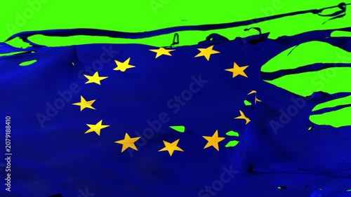 Torn European flag on green screen