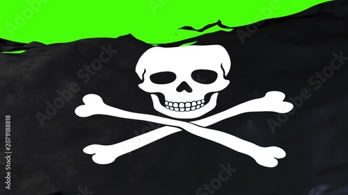Torn pirate flag on green screen