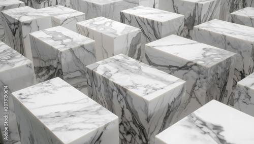 White marble blocks newly obtained and staged for industrial use