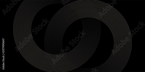 Black abstract background. Elegant dark gradient geometric element. Modern gold circle lines pattern. Luxury style. Horizontal banner template.
