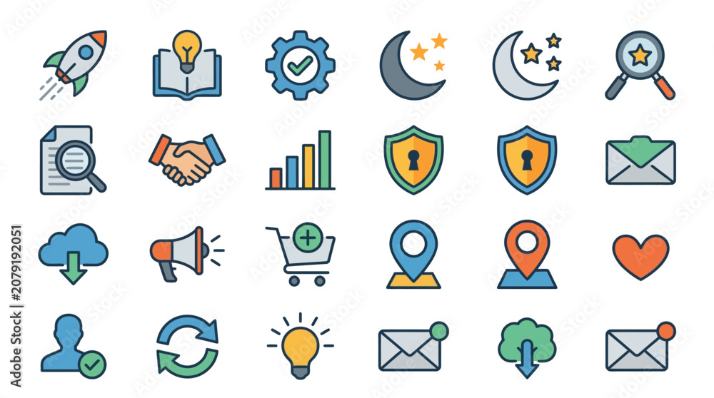 Fototapeta premium A collection of various business and technology icons on a white background