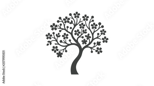 Black silhouette of a blooming tree.