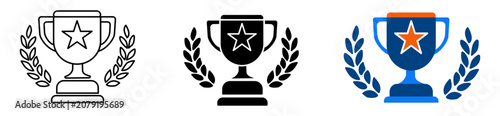 Fotografie Trophy Cup Achievement Icons Collection with Outline, Solid and Color Variations