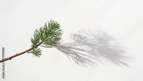 lone pine tree twig displayed against a smooth white background shadow free