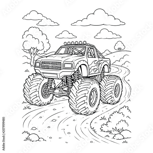 Monster truck on rugged dirt trail