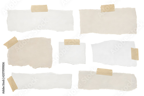 set of paper ripped taped scrapbook various shape colour white beige isolated on transparent png