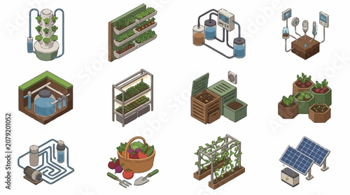 Tableau sur toile Isometric Hydroponic and Vertical Farming Systems Collection.
