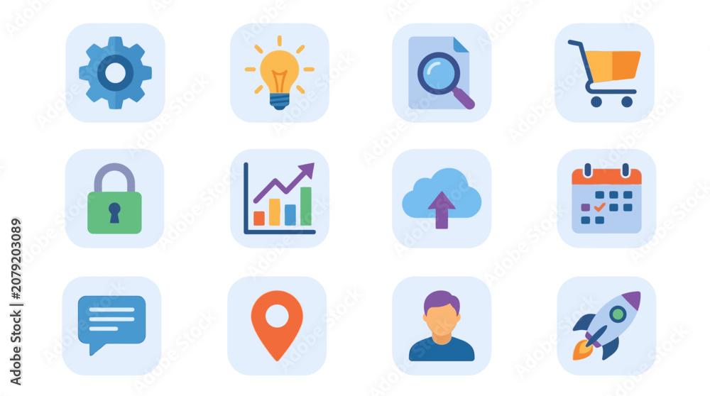 Fototapeta premium A collection of various icons depicting business and technology symbols on a Sunday.