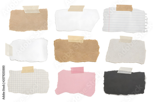 set of paper ripped taped scrapbook various shape texture and pattern isolated on transparent png