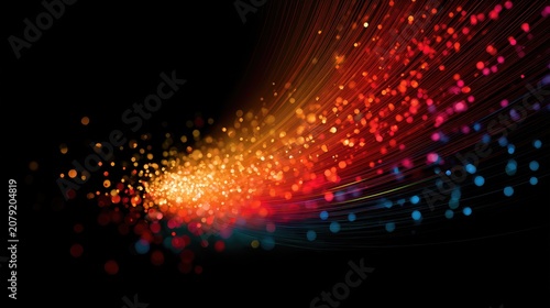Vibrant bokeh lights create a swirling, ethereal cloud of energy against black