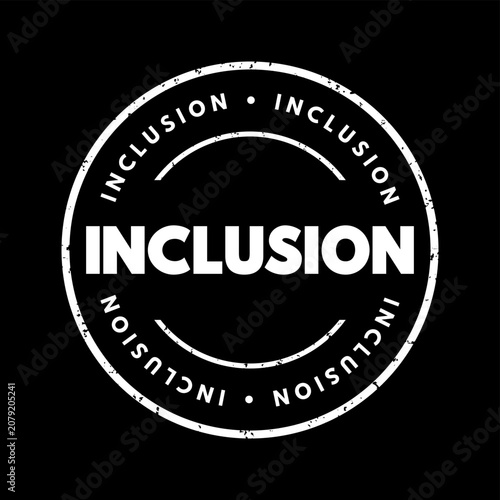 INCLUSION text is displayed in a circular stamp design, featuring a distressed, weathered, textured aesthetic suitable for corporate branding, diversity, and equity programs