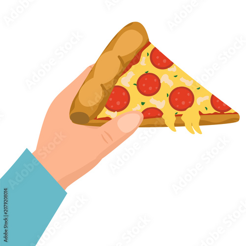 Hand Holding Slice of Pepperoni Pizza Illustration
