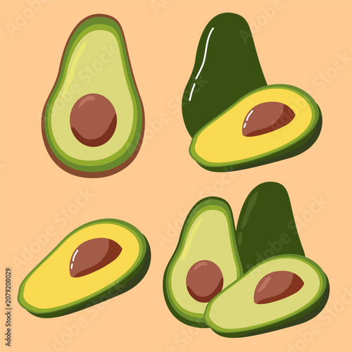 Set of fresh Avocado illustration