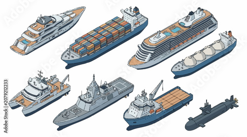 Fotografía Collection of various ships and boats illustration.