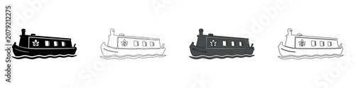 Vászonkép Iconic narrowboat sailing on calm waters, a symbol of tranquil canal journeys