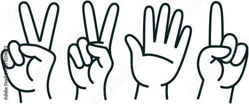 Tableau sur toile Hand Gesture Icon Collection With Finger Counting, Cross Fingers, Number Symbols, Hand Signs And Body Part Outline Illustrations For UI And Educational Design