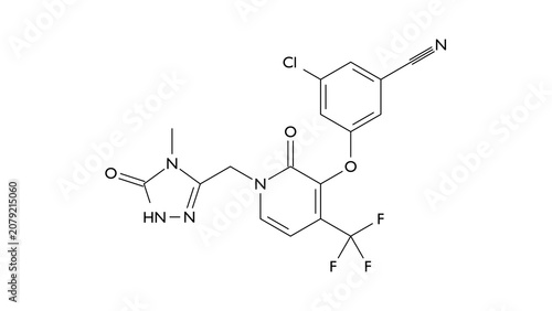 Fotografie doravirine molecule, structural chemical formula, ball-and-stick model, isolated