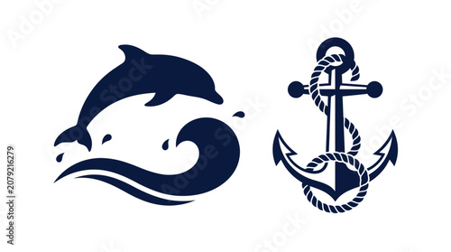 Nautical Dolphin and Anchor Icon Set