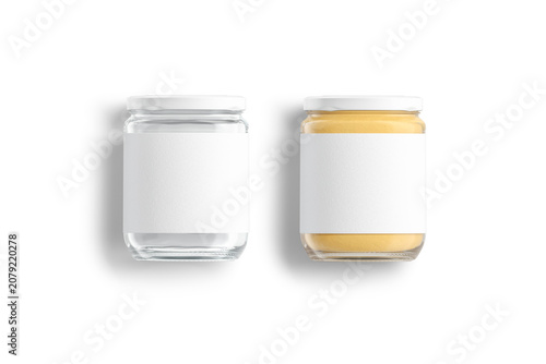 Картината върху платно Blank glass jar with white label and peanut butter mockup png, transparent background, 3d rendering