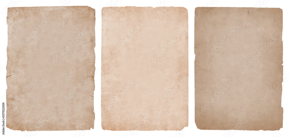 Fototapeta premium Vintage aged paper sheets collection with distressed grunge rough texture isolated on transparent background