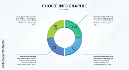 Canvastavla Simple choice infographic template presenting a centered four section divided ring circle layout with lines pointing to description blocks