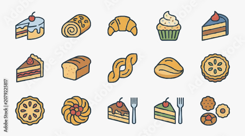 Принти на полотні Diverse Hand-Drawn Dessert Icons Collection.