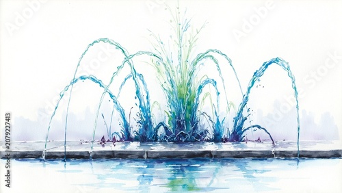 Ethereal Morning Fountain Watercolor