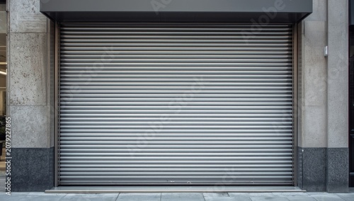 Shopfront motorized roller shutter with contemporary design and clear promotional copy space
