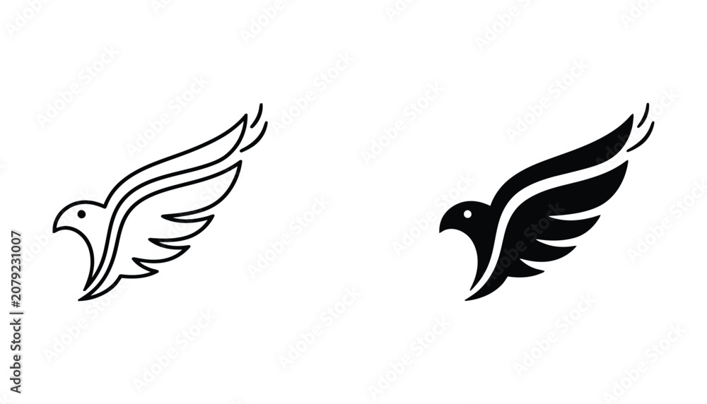 Fototapeta premium Black and white bird with flame wings logo icon