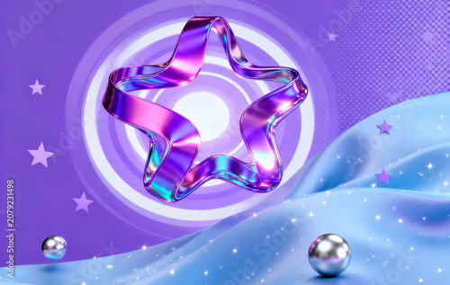 Glowing purple star with magic trail, floating on cloud, fantasy style
