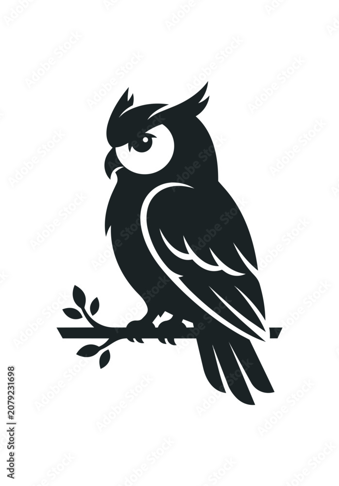 Fototapeta premium Silhouette of a Wise Owl Perched on a Branch.