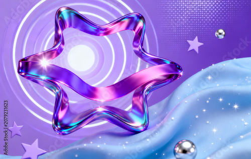 Glowing purple star with magic trail, floating on cloud, fantasy style