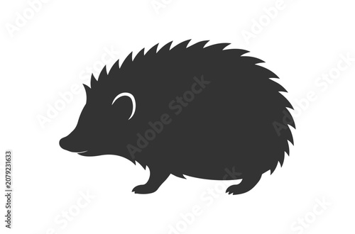 Silhouette of a cute hedgehog walking forward.