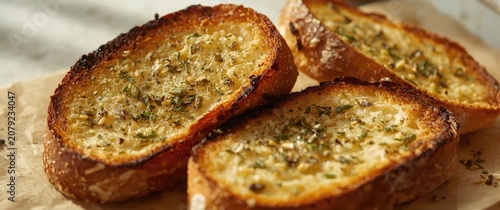 Toasted bread with savory garlic and herb blend