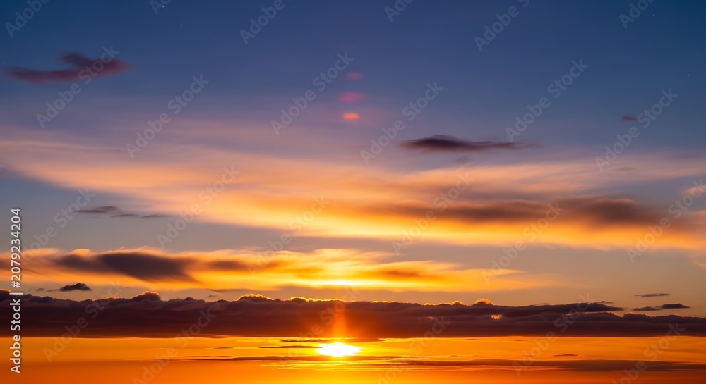 Fototapeta premium Stunning golden hour sunrise over a calm ocean horizon.