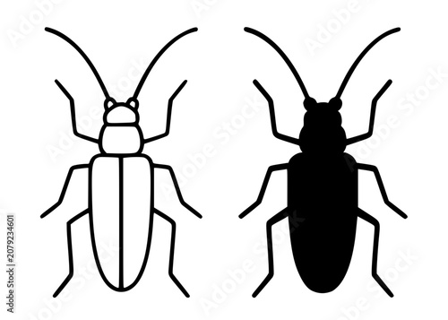 Bild auf Leinwand Minimalist longhorn beetle icon in outline and silhouette design