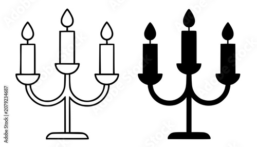 Photos Minimalist candelabrum icon in outline and silhouette design